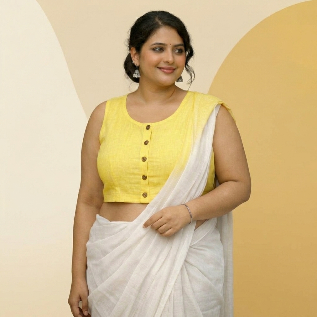 Yellow Sleeveless linen Cotton Blouse