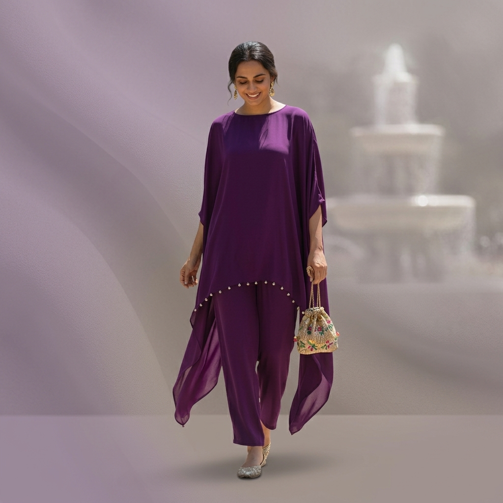 Purple Georgette Embellished Kurti Set for Women