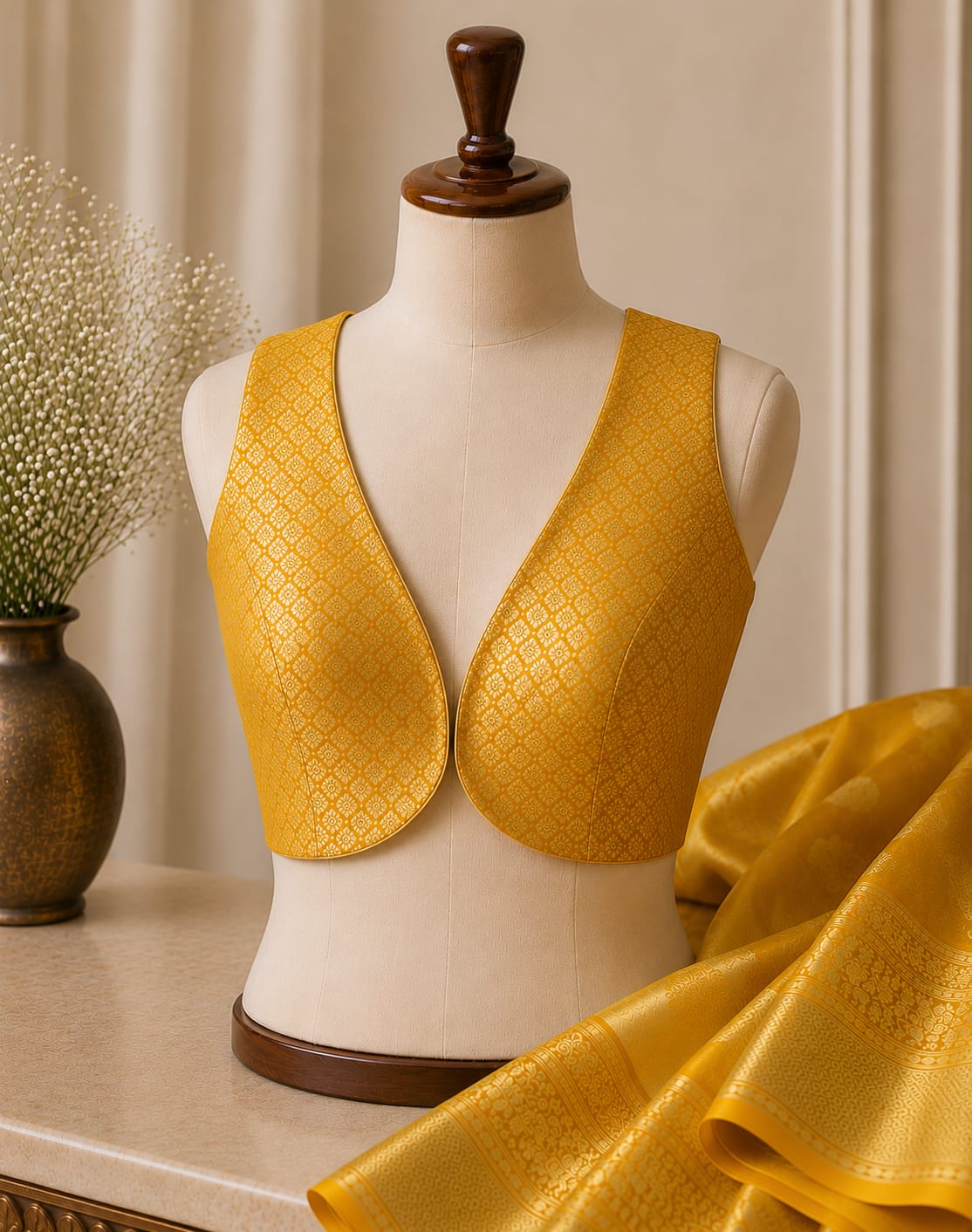 sabyasachi cut Yellow  Brocade blouse with sleeveless - Image 1