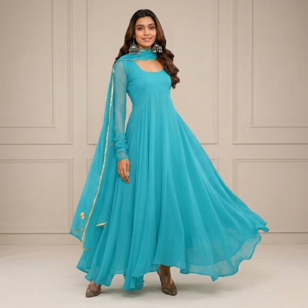 Turquoise Georgette Anarkali Suit Set for Women - Image 1
