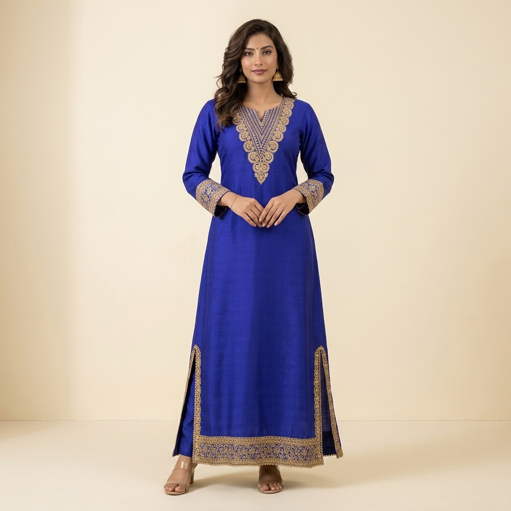 Royal Blue Embroidered Anarkali Suit for Women