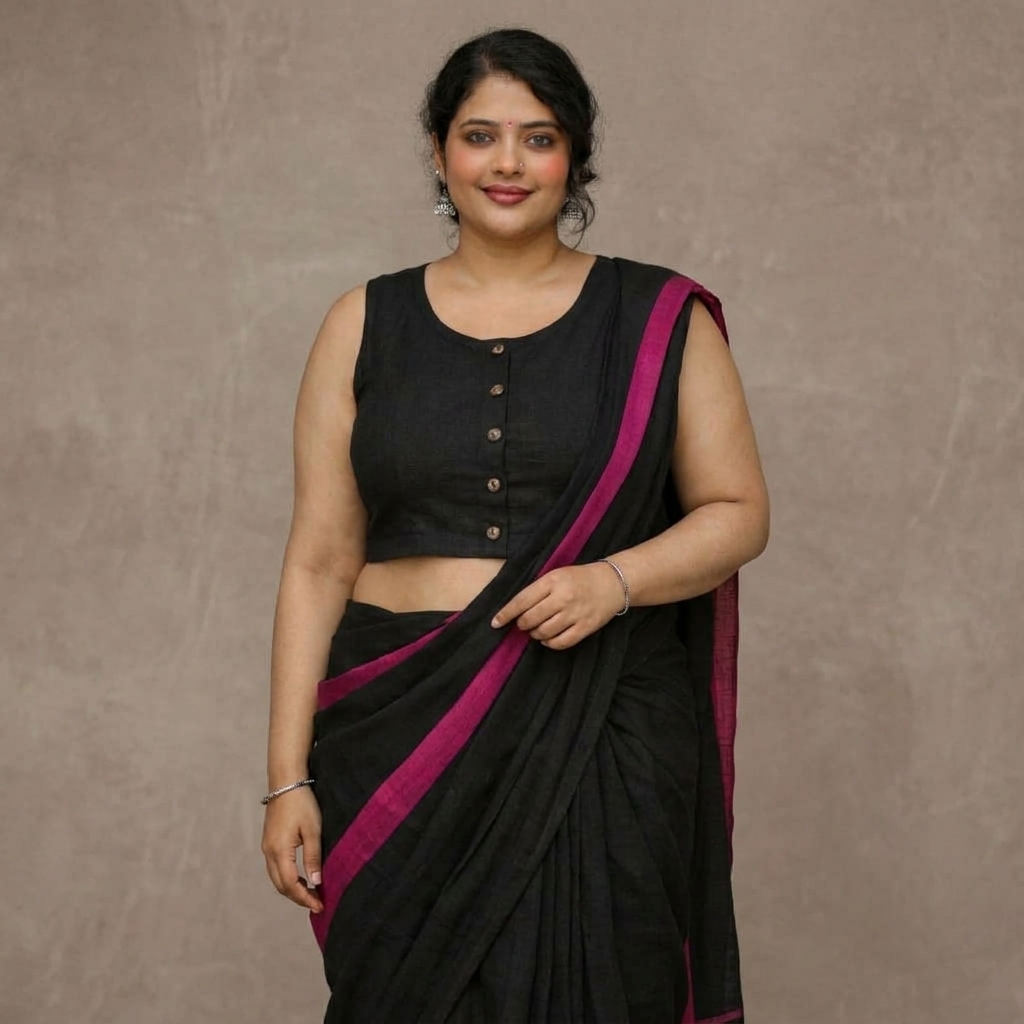 Black linen Cotton Sleeveless Saree Blouse