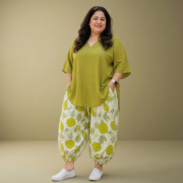 Olive Green Rayon Printed Tunic And Palazzo Set For Women - Image 1
