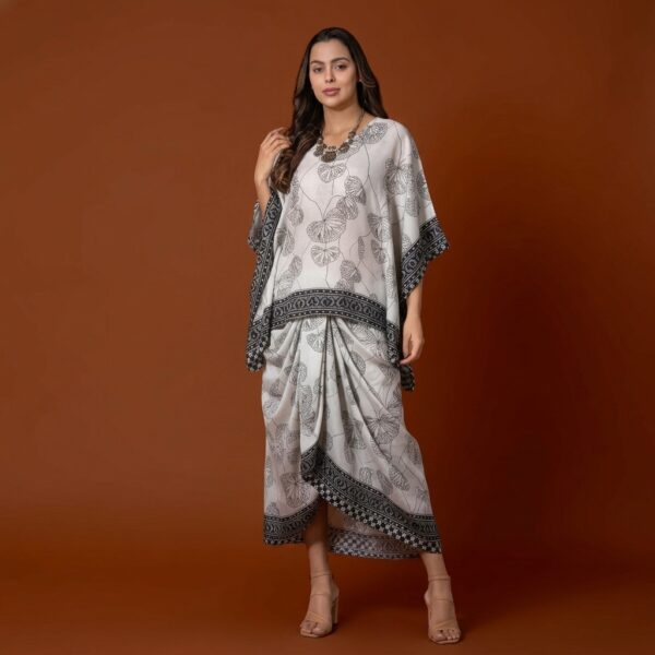 White Butterfly Print Kaftan Dress for Women - Image 1