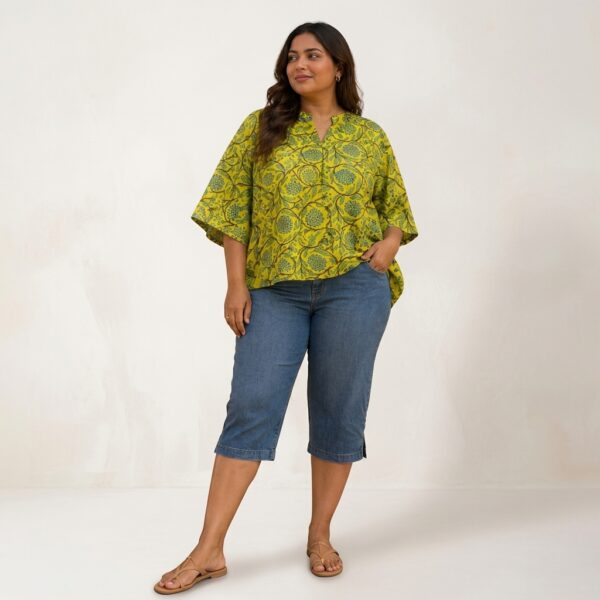 Yellow Floral Print Cotton Oversized Shirt for Women - Image 1
