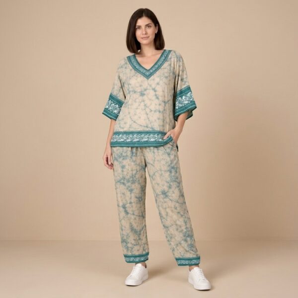 Tie Dye Cotton V-Neck Kaftan Lounge Set for Women - Image 1
