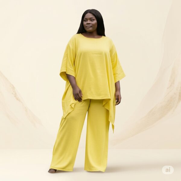 Yellow Kaftan Top And Palazzo Set For Women - Image 1