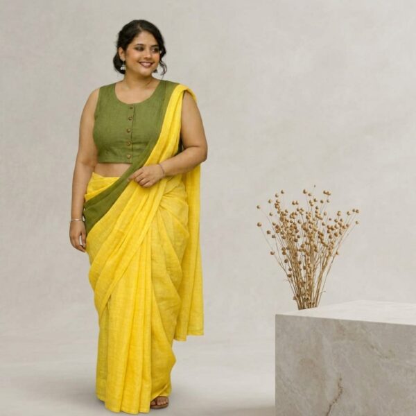 Olive Green Cotton Sleeveless Blouse with Button Detail for Women - Image 1