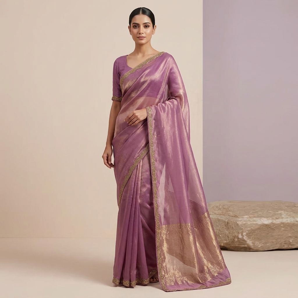 Purple Organza Silk Embellished Saree with Blouse