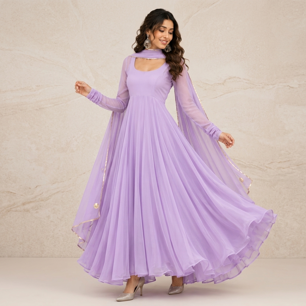 Lavender Georgette Flared Anarkali Gown for Women