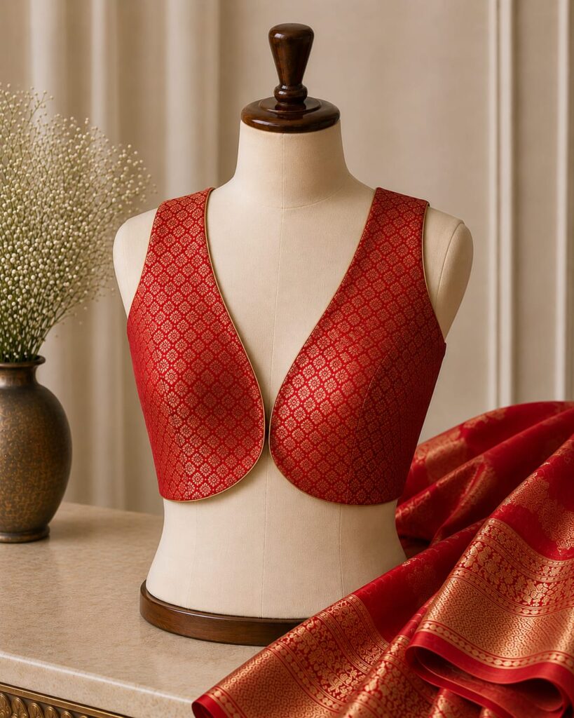 sabyasachi cut RED Brocade blouse  sleeveless