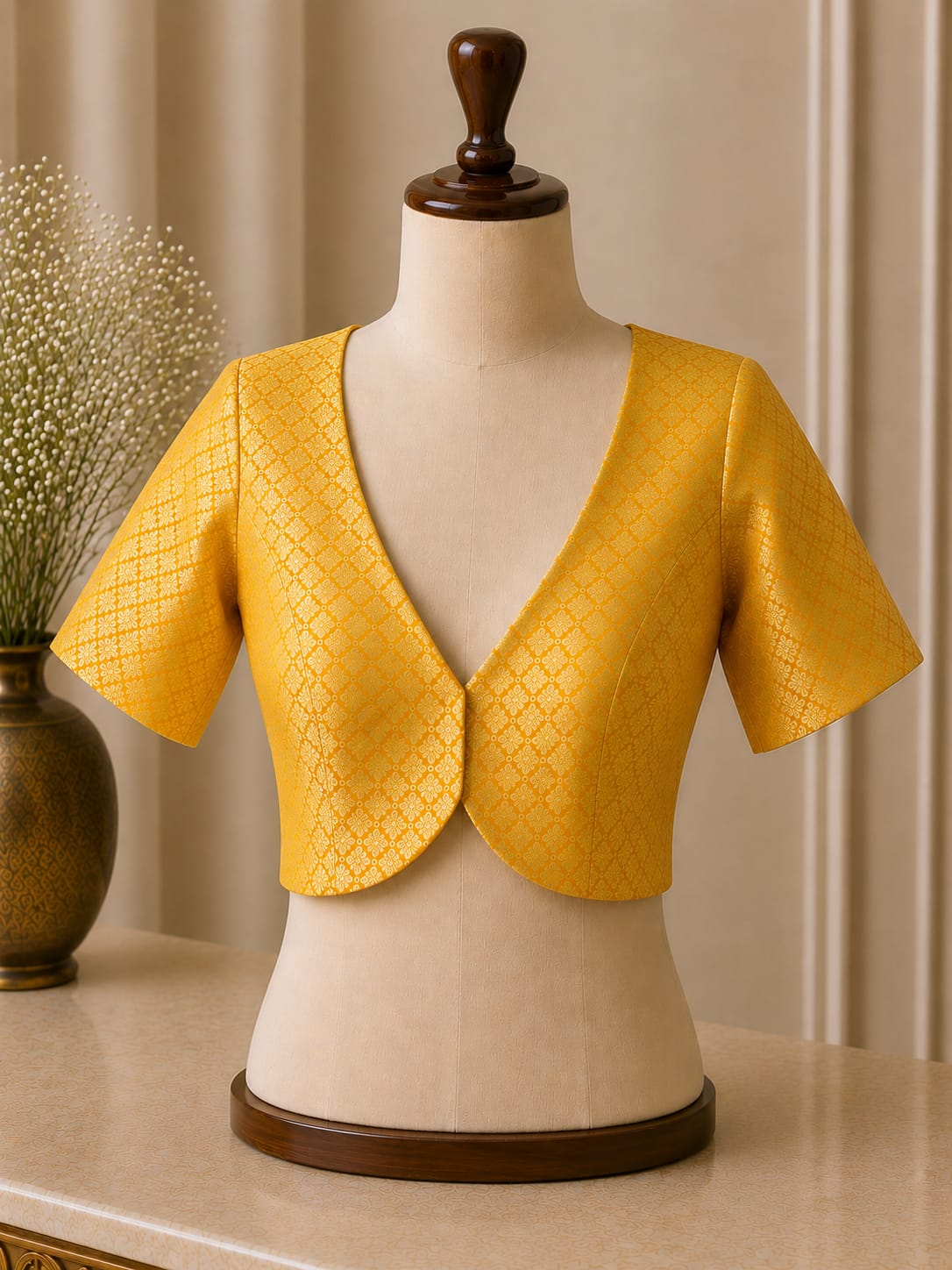 sabyasachi cut Yellow Brocade blouse with sleeves - Image 1