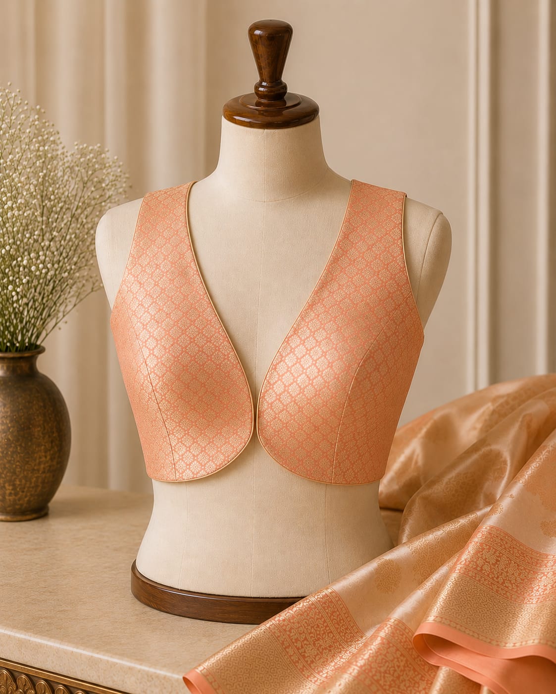 sabyasachi cut peach Brocade blouse  sleeveless - Image 1