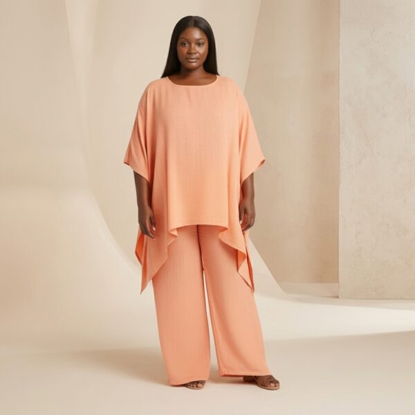 Peach Lightweight Poncho Top And Palazzo Set For Women - Image 1