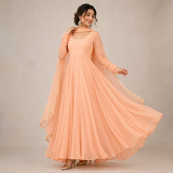 Peach Georgette Flared Anarkali long Kurta for Women - Image 1