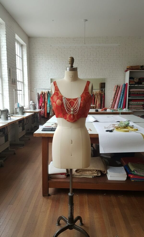 Red Brocade blouse corset type - Image 2