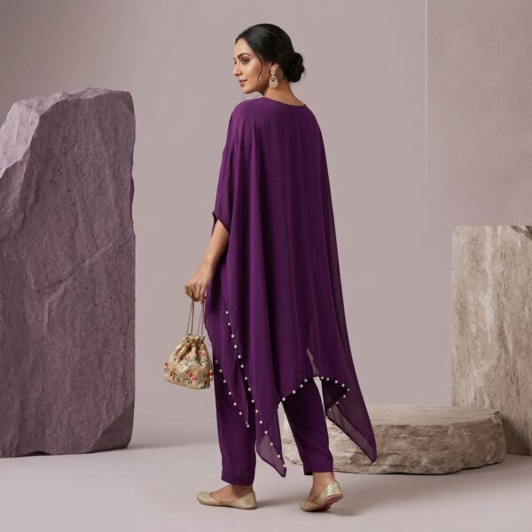 Purple Georgette Embellished Kurti Set for Women - Image 2