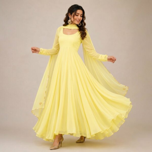 Yellow Georgette Flared Anarkali Dress for Women - Image 1
