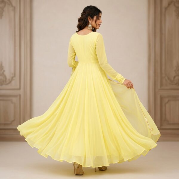 Yellow Georgette Flared Anarkali Dress for Women - Image 2
