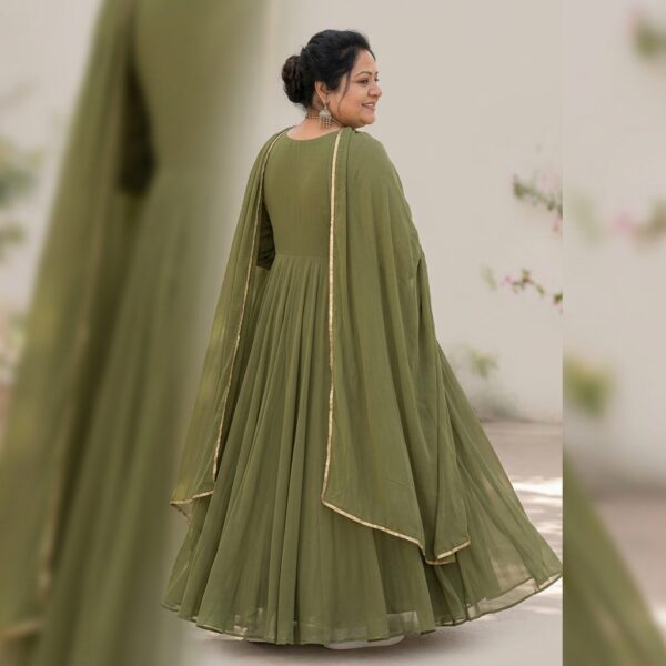 Olive Green Georgette Flared Anarkali Dress for Women - Image 2