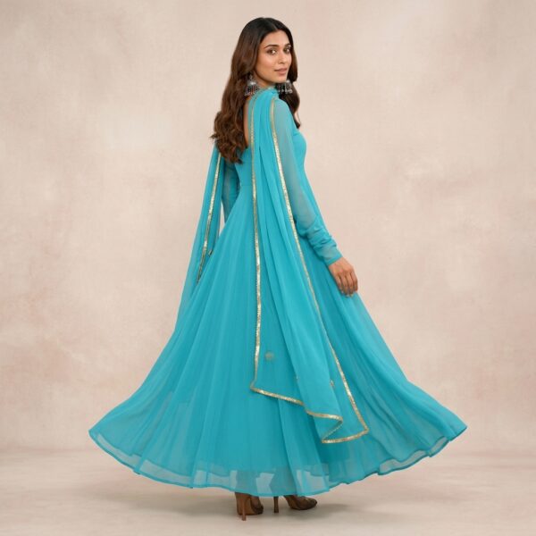 Turquoise Georgette Anarkali Suit Set for Women - Image 2