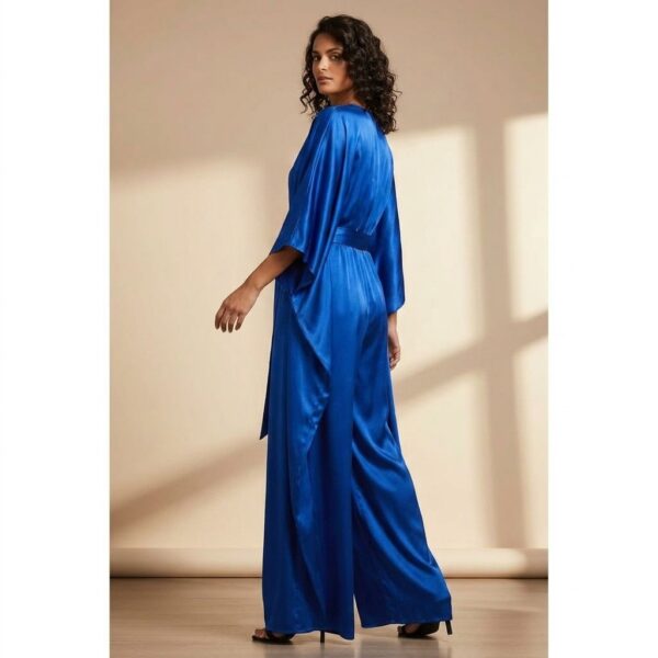 Blue Satin Kimono Style Jumpsuit for Women - Image 2
