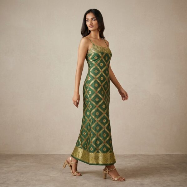 Green Gold Embroidered Ethnic Gown for Women - Image 2