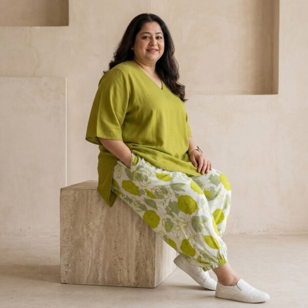 Olive Green Rayon Printed Tunic And Palazzo Set For Women - Image 2