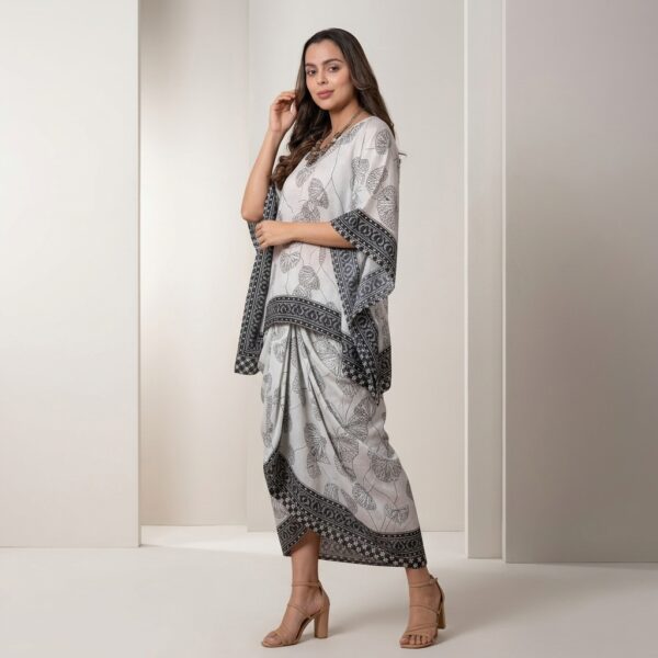 White Butterfly Print Kaftan Dress for Women - Image 2