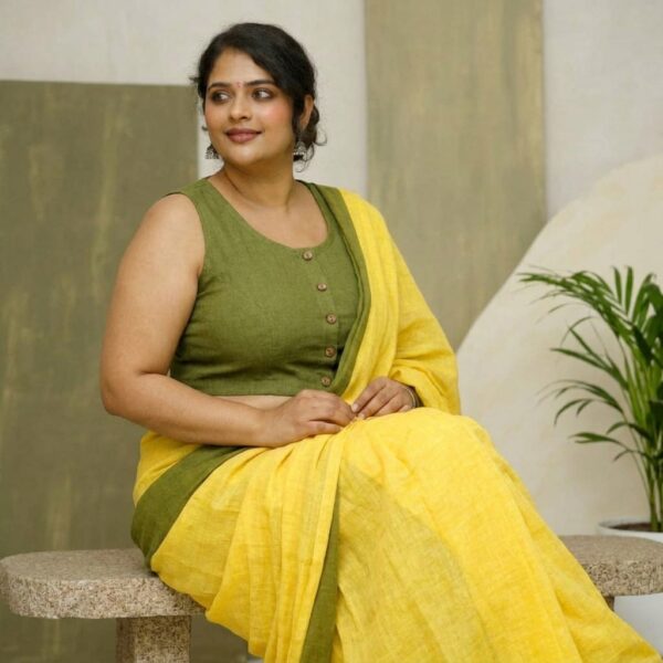 Olive Green Cotton Sleeveless Blouse with Button Detail for Women - Image 2
