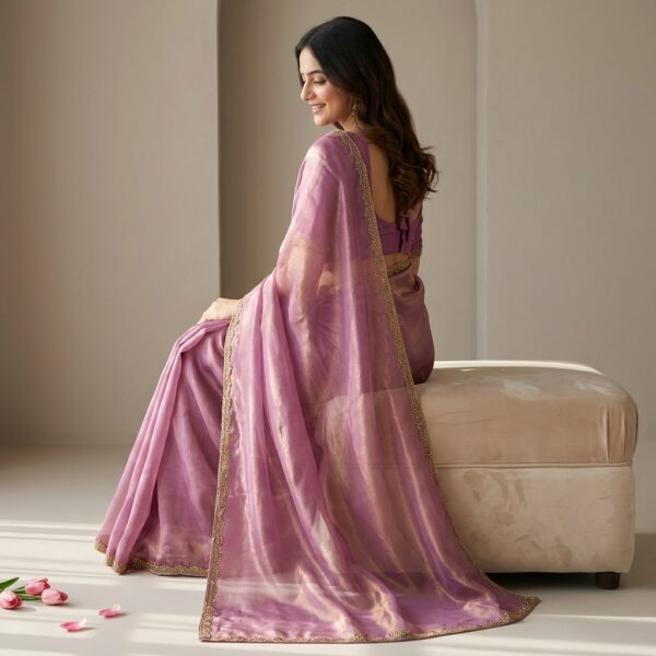 Purple Organza Silk Embellished Saree with Blouse - Image 2