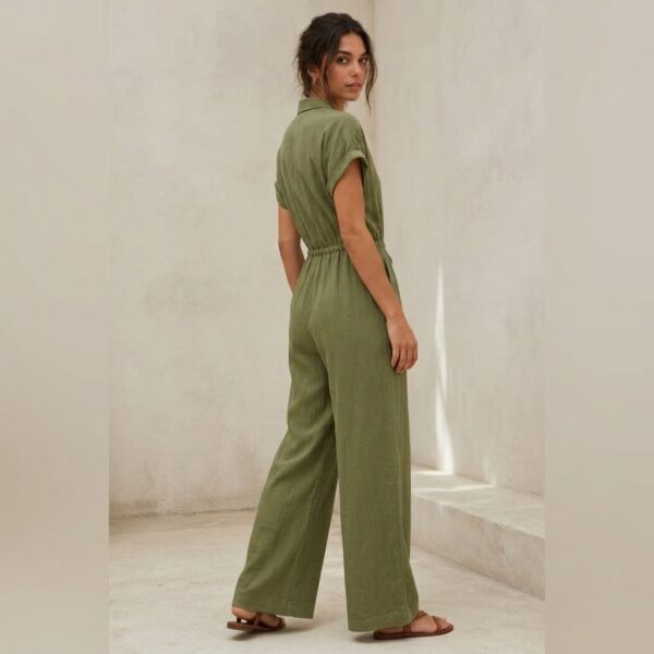 Olive Green Collared Button Down Jumpsuit for Women - Image 2